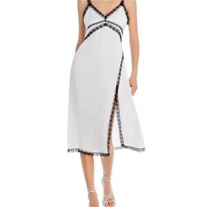 Aqua White Lace Trim Midi Dress
